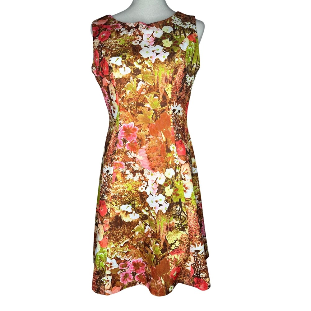 Vintage Garden‎ Landscape Floral Print Sleeveless A-Line Dress Mod Groovy Talon